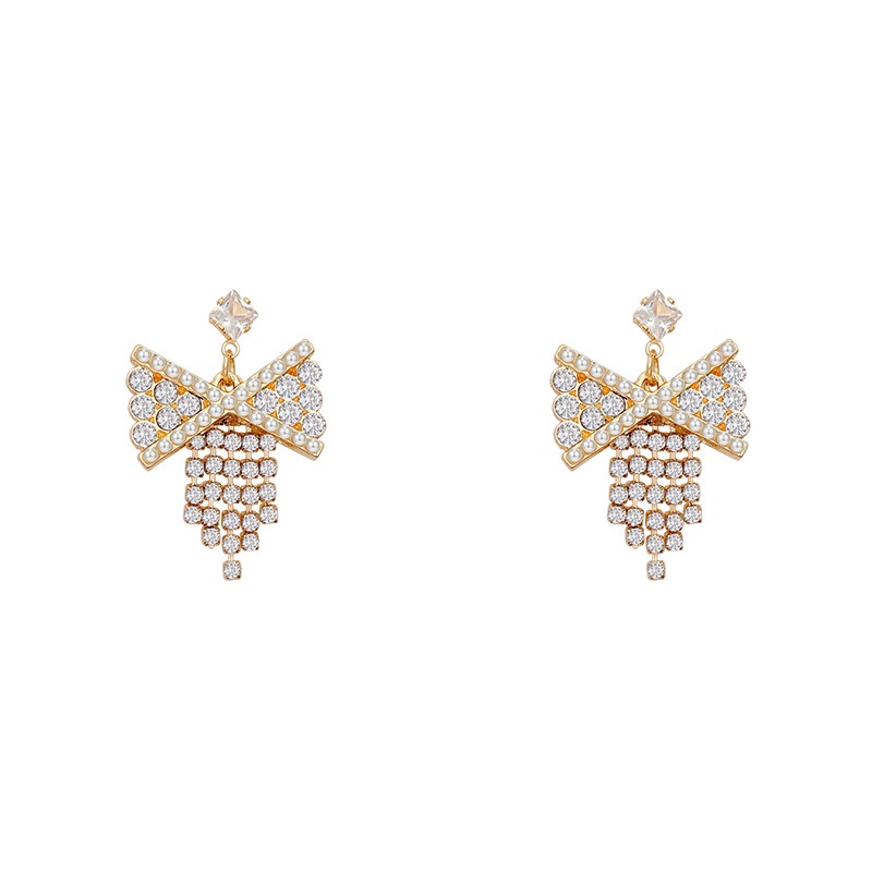 Anting Tusuk Sterling Silver 925 Desain Pita Hias Mutiara + Berlian Untuk Wanita
