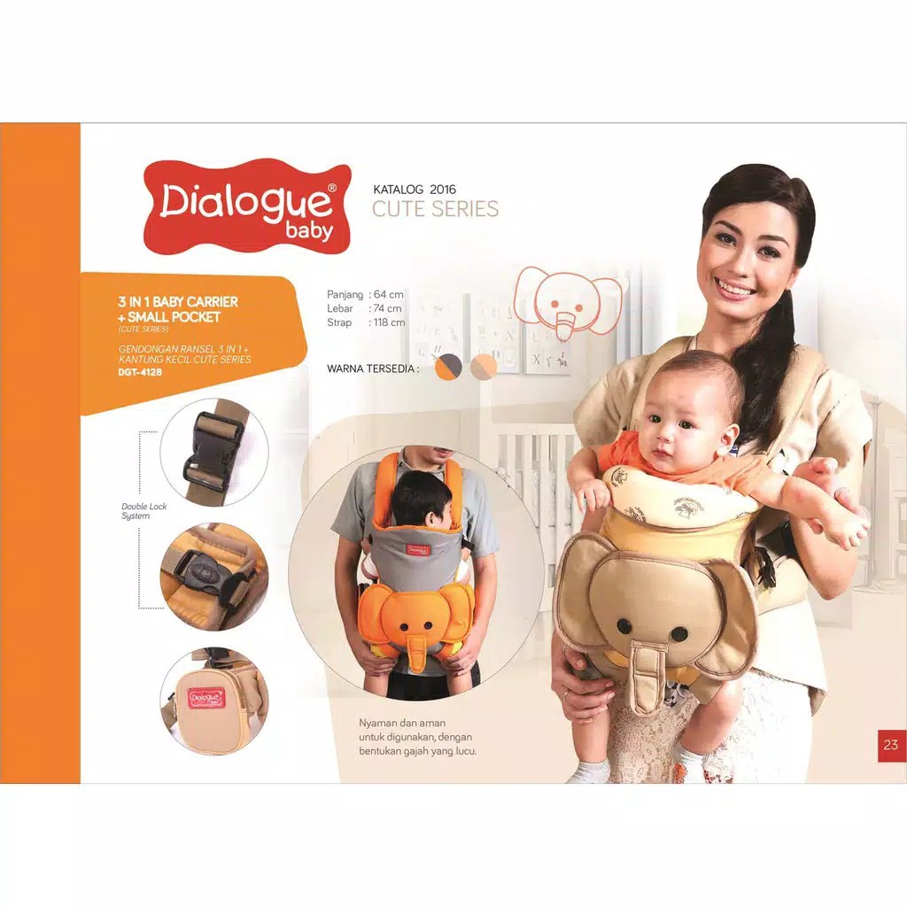 DIALOGUE Gendongan Ransel 3 in 1 Cute Series + Kantung Kecil | Baby Carrier (DGG 4128) - DGG4128