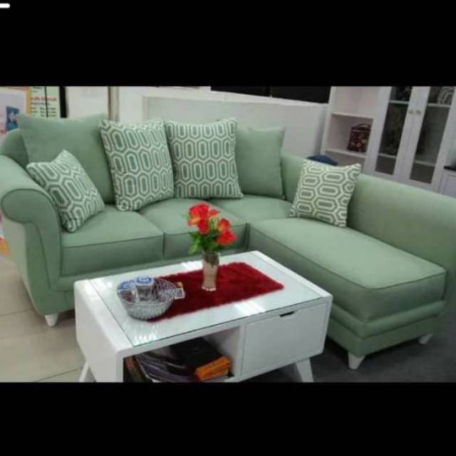 Sofa L angsa +meja putih