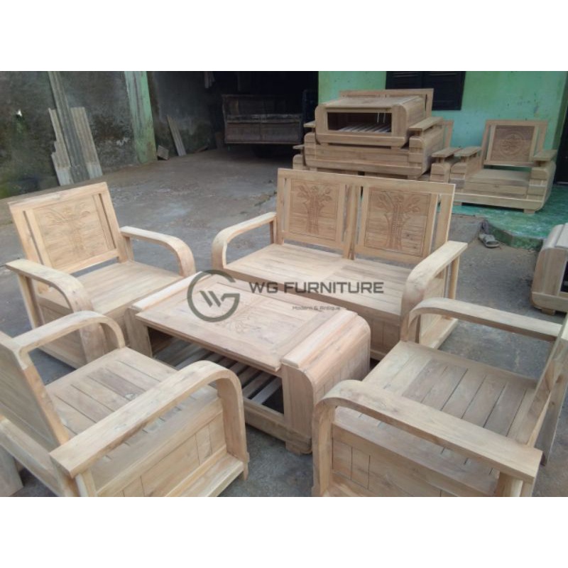 Kursi Sudut / Kursi Tamu Minimalis Kayu Jati Mentahan