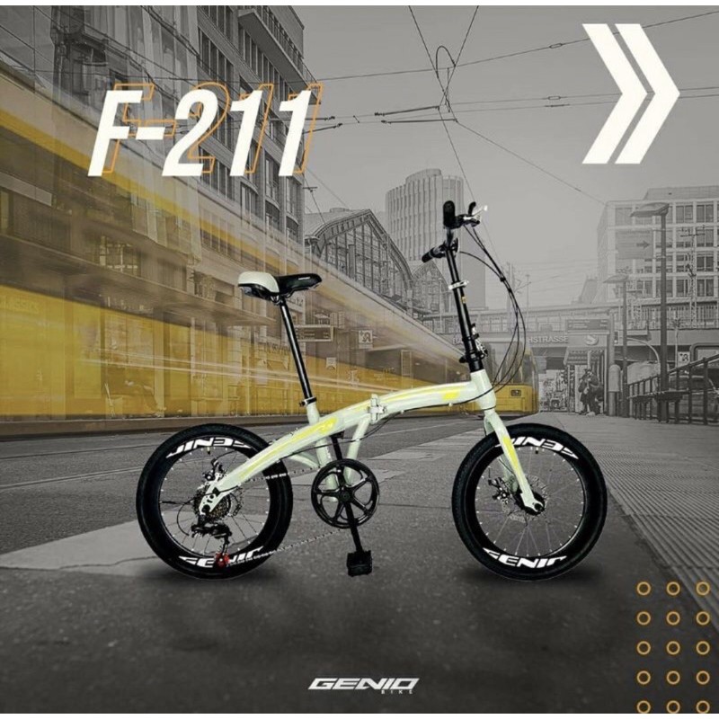 Sepeda Lipat Genio F211 by United Double Cakram Velg Besar 7 Speed Size 20Inch Garansi SNI-Grey Green
