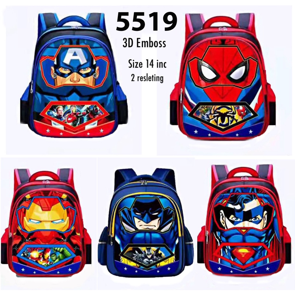 Tas Sekolah TK-SD Ransel Anak Laki-Laki Karakter Timbul Tas Marvel Superhero Import 3D Emboss