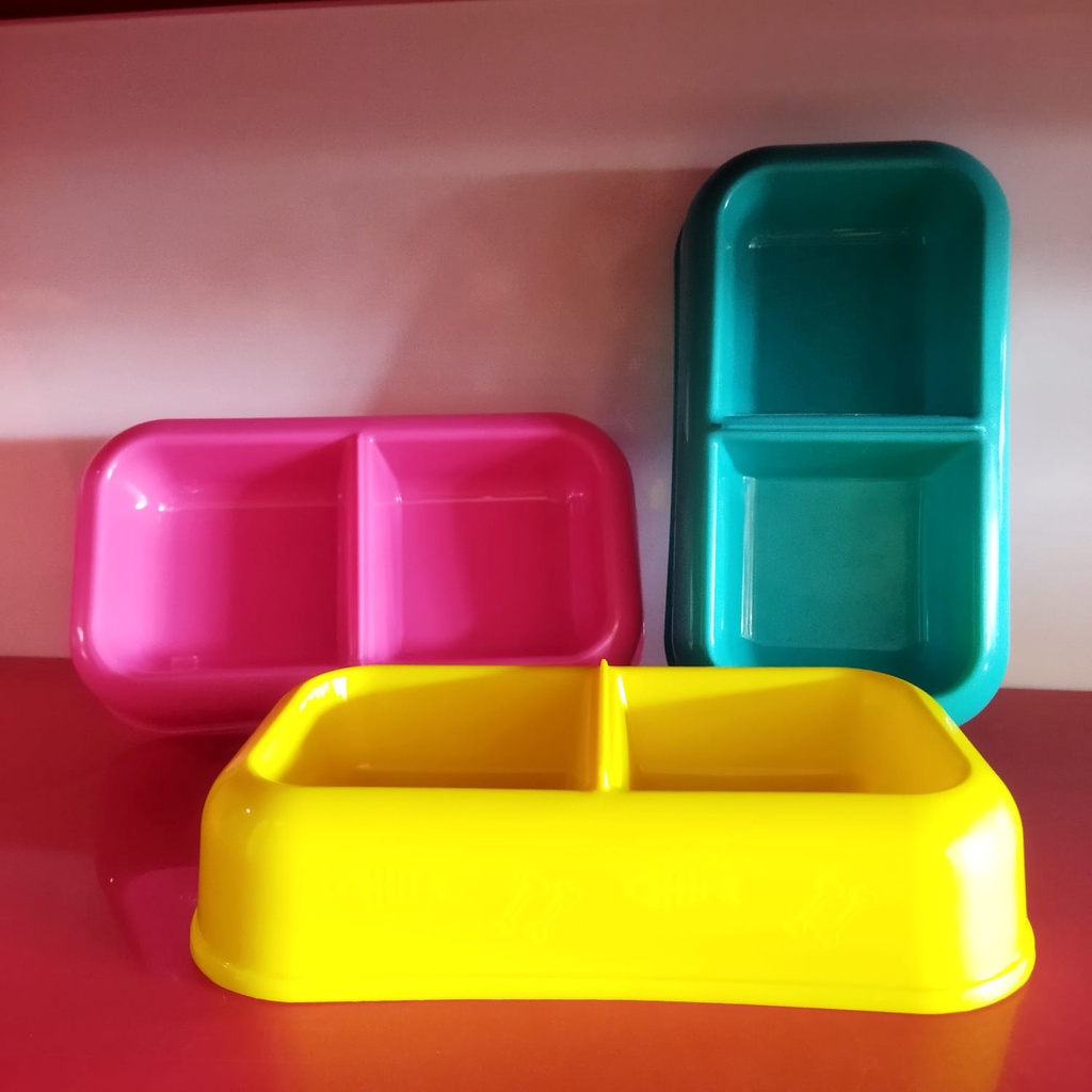 Tempat Makan Hewan DOUBLE KOTAK plastik pet bowl food murah