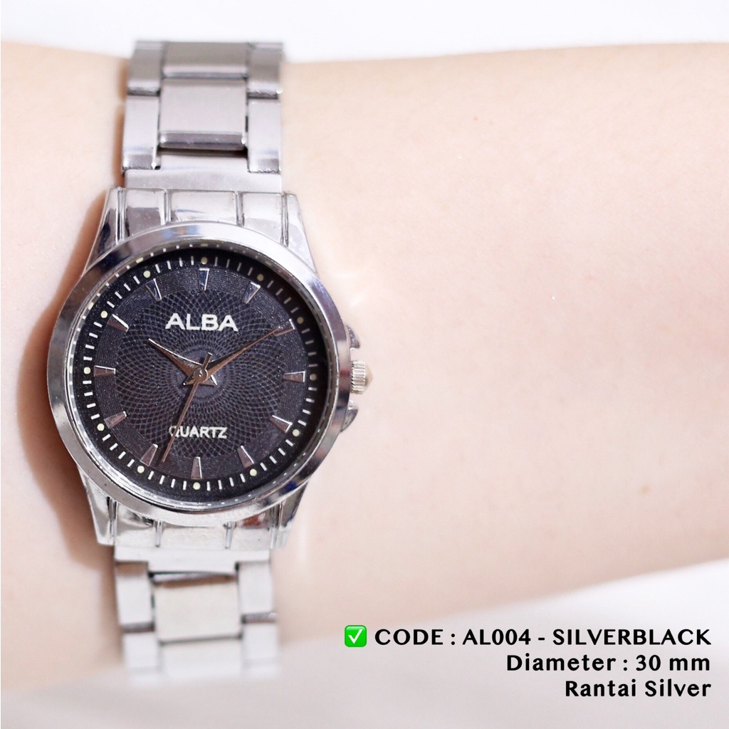 Jam tangan wanita rantai stainless silver free baterai cadangan alba AL001