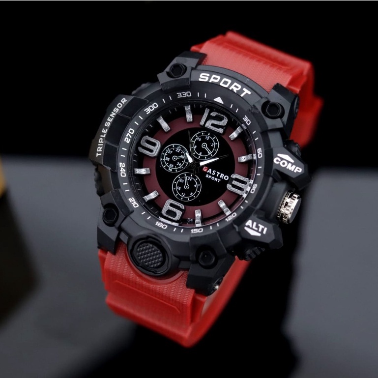 Jam tangan Sport Pria Strap karet Analog Tahan air 10 meter Free Batrai
