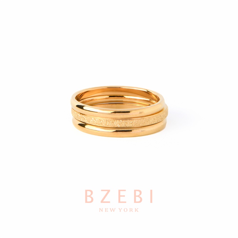 Bzebi 3pcs / Set Cincin Pasangan / Pria / Wanita Bahan Titanium Steel Lapis Emas 18k 862r