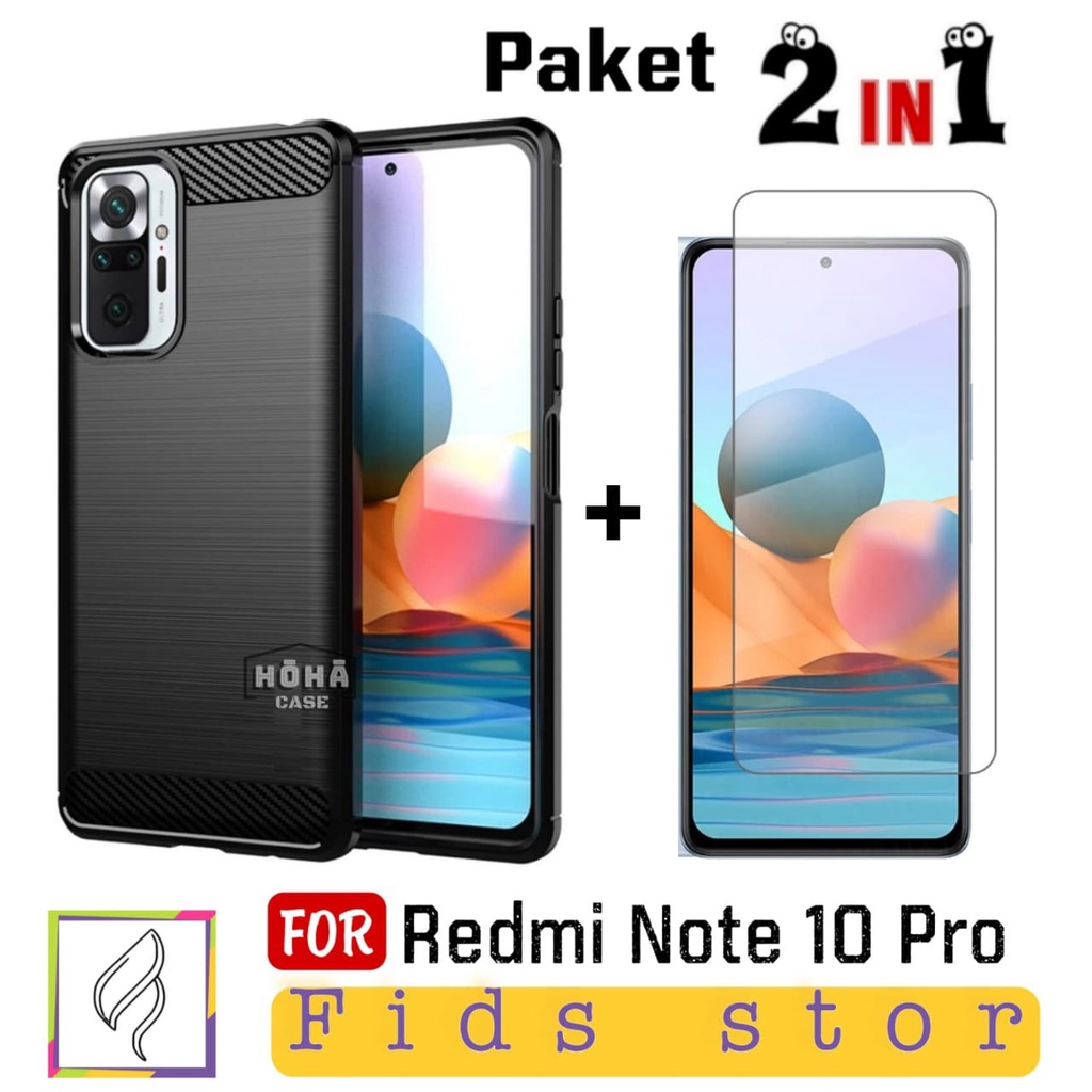 PROMO 2in1 Case Ipaky XIAOMI REDMI NOTE 10 Pro Soft Case Carbon iPaky Free TEMPERED GLASS Full Cover Black