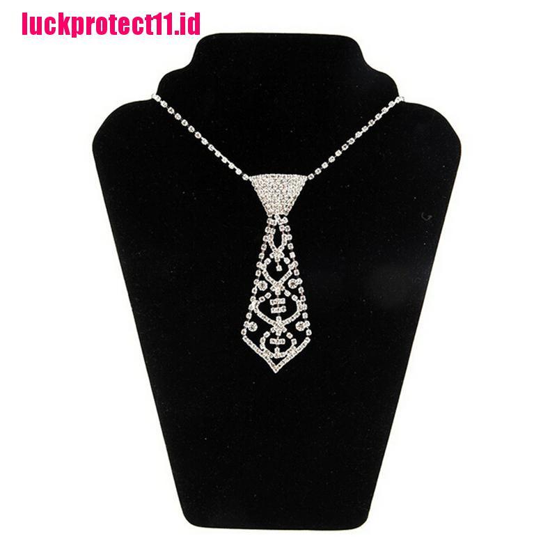 (LUCK) Kalung Choker Wanita Desain Dasi Hias Berlian Imitasi Gaya Sexy Bling Untuk Prom / Pernikahan