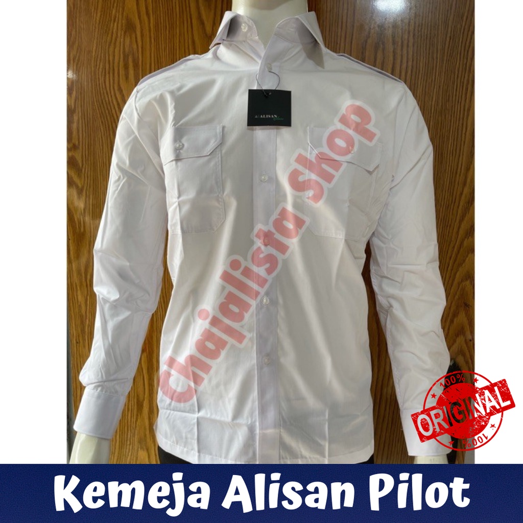Baju kemeja pria Alisan original seragam PNS putih pilot pangkat lengan panjang 2 saku kemeja kerja 