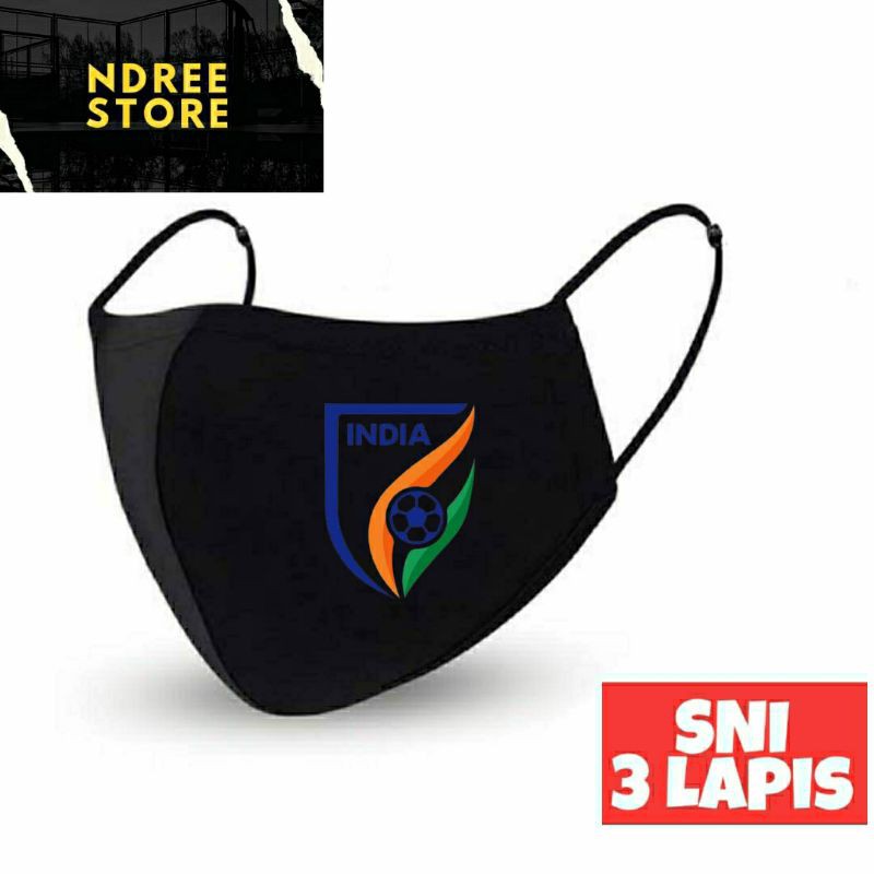 Masker Kain 3ply India hitam pria wanita dewasa 3 lapis earloop headloop katun