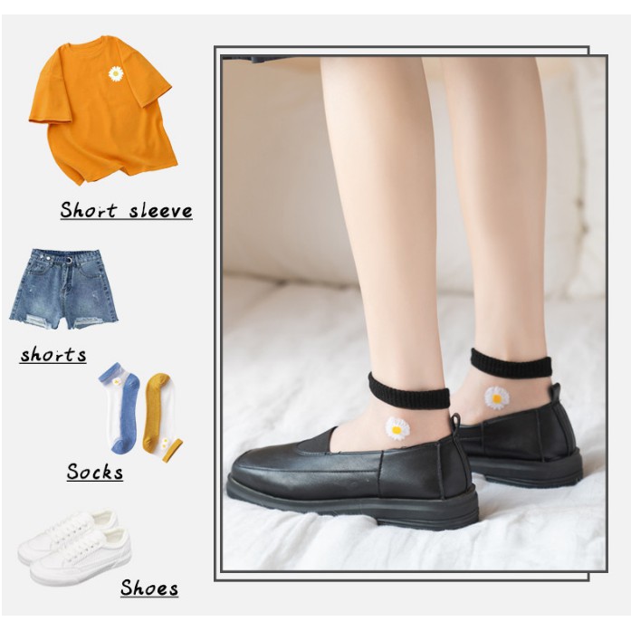 ⭐𝐈𝐇𝐒 𝟎𝟔𝟏⭐️Kaos Kaki Transparan Wanita Kaos Kaki Fashion Pendek Bunga Daisy Japanese Ankle Socks-3