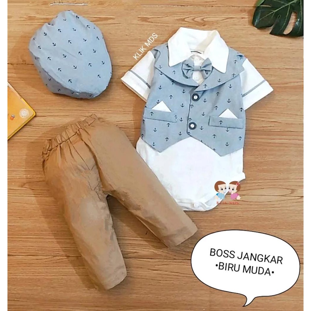 Jumper Bayi Laki-Laki / Setelan Anak Cowok Dengan Model Rompi Dan Celana Katun Usia 0-9 Bulan Motif Set Bos Kotak