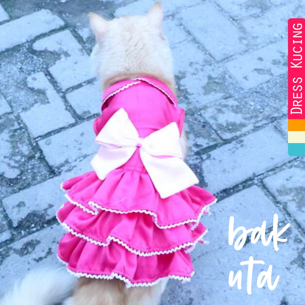 Dress layer pinky satin untuk kucing / baju kucing anjing size S M L XL