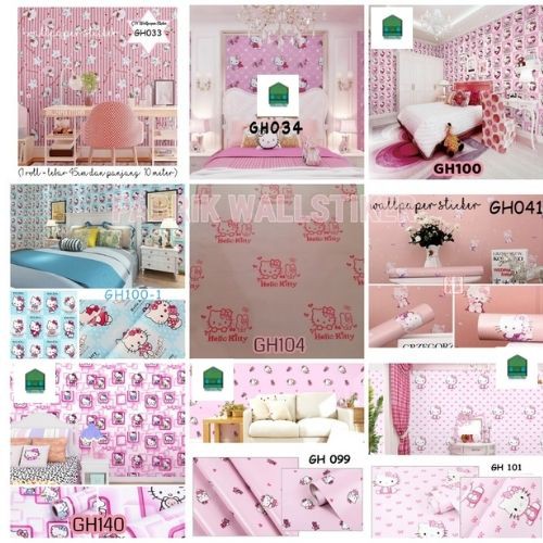 Wallpaper stiker dinding dekorasi dinding hiasan dinding motif hello kitty Cantik ukuran 9meter