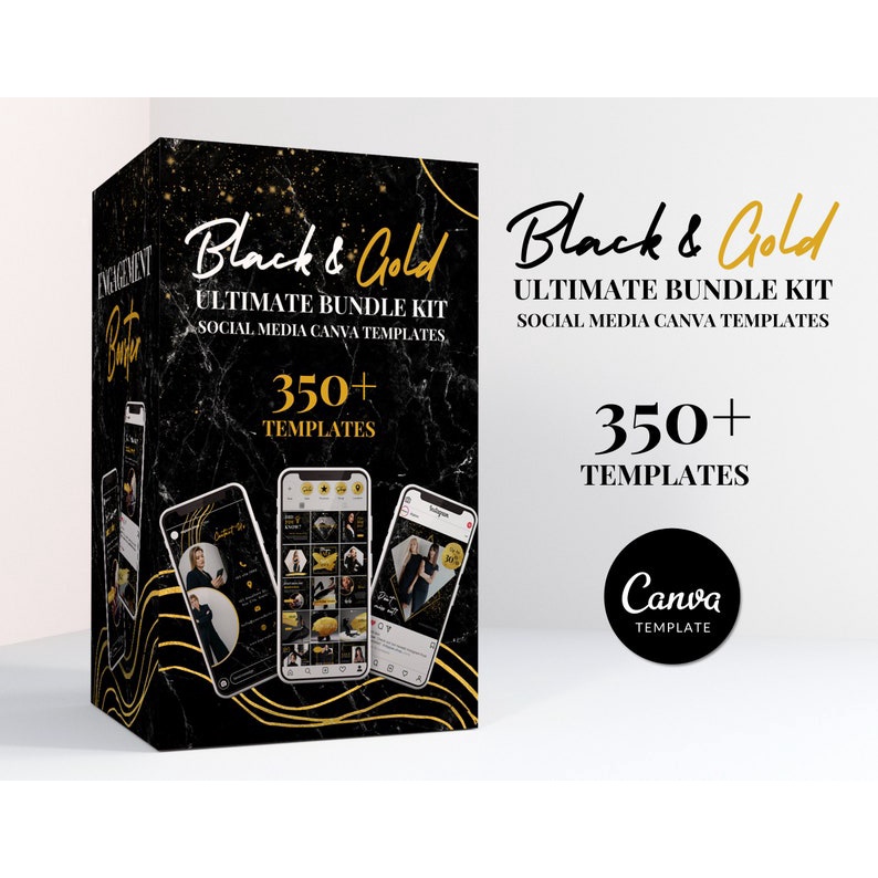 350+ Template Canva Hitam Emas Branding Kit Bundle