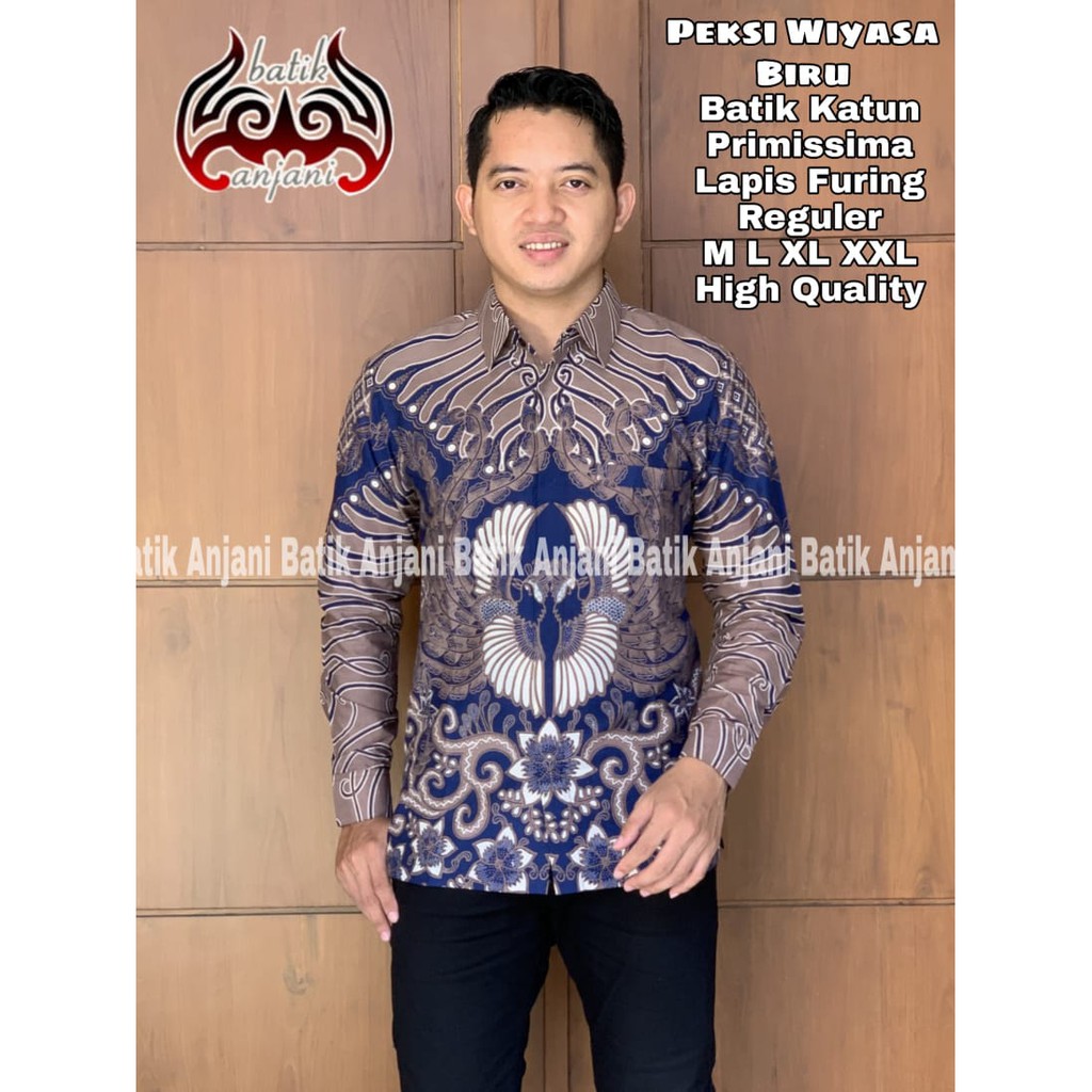 Batik Pria PEKSI WIYASA BIRU Kemeja Full Furing Bahan Katun Primisima