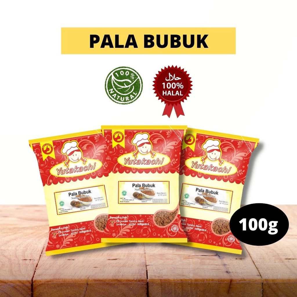 

Pala Bubuk 100 Gram Yutakachi / Premium Nutmeg Powder / Bumbu Rempah Murni Alami / CV Mitra Tjandra Sukses