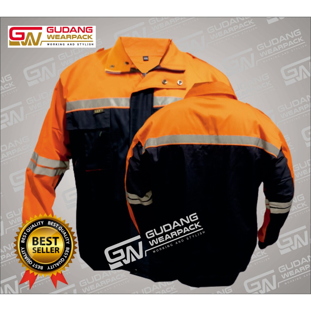 Gudang Wearpack - Baju Kerja Seragam Proyek SemiJaket Warna Dongker oren