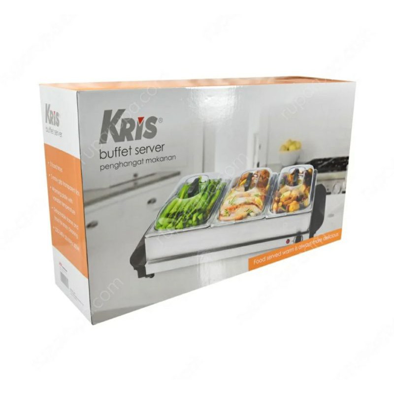 kris buffet server wadah kompor penghangat makanan food warmer 3 tray