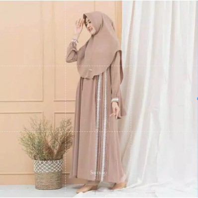 Terbaru Bisa COD [ GAMIS SYARI DENADA + HIJAB ] | Size S M L XL | BUSANA MUSLIM WANITA / GAMIS SYARI MURAH Busui-Denada Mocca