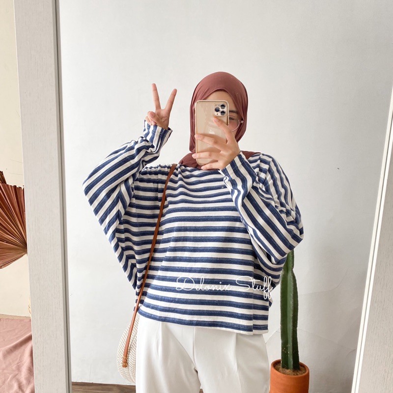 Stripe batwing oversize top