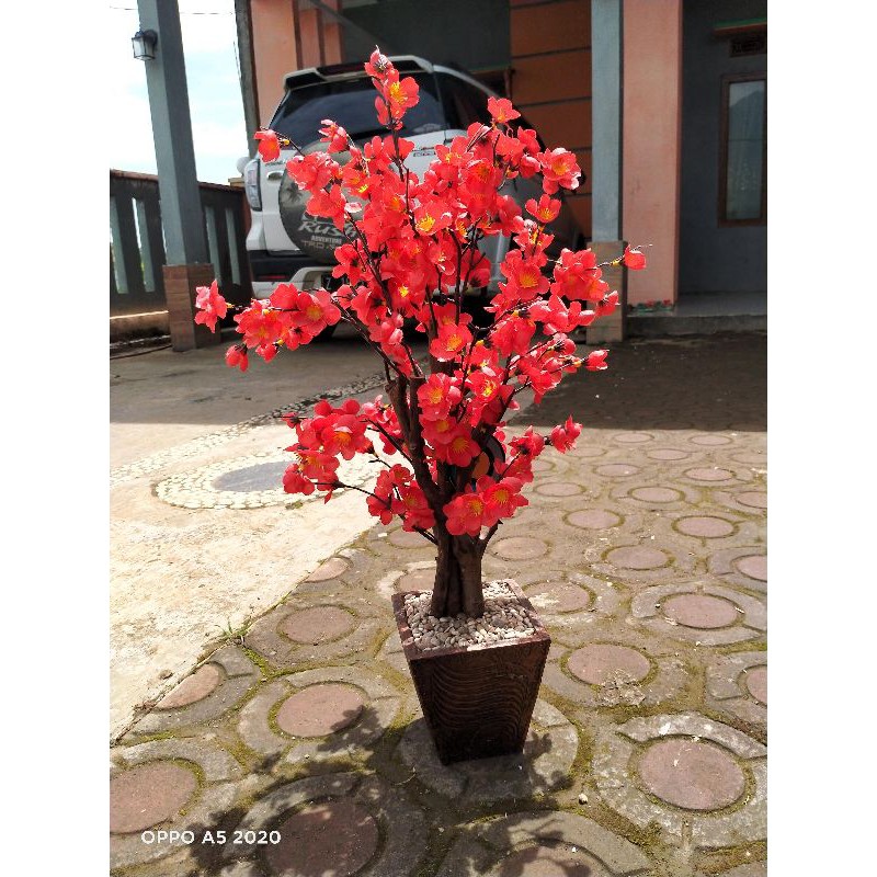 sakura merah 65cm/bunga hias/sudut ruangan/bunga sakura/bunga palsu