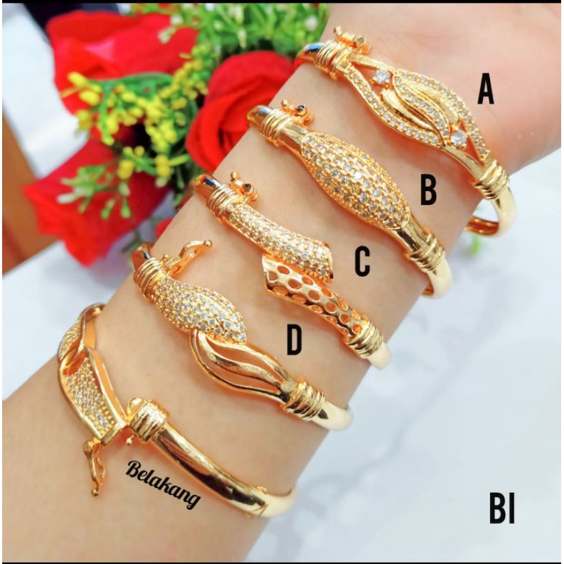 Gelang Bangkok Dewasa Permata Zircon Gold perhiasan wanita Korea gaya modern(COD)