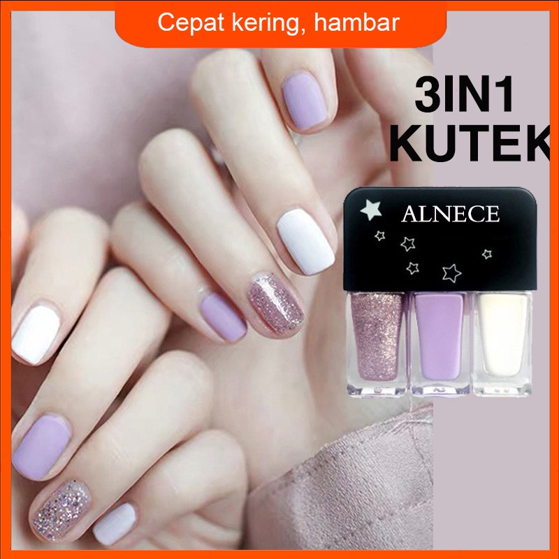 【Cepat kering, hambar】3IN1 KUTEK KUTEK HALAL kutek muslimah 3 tone kutek korea  Gel Nail polish 18 warna——CANTIKLIB