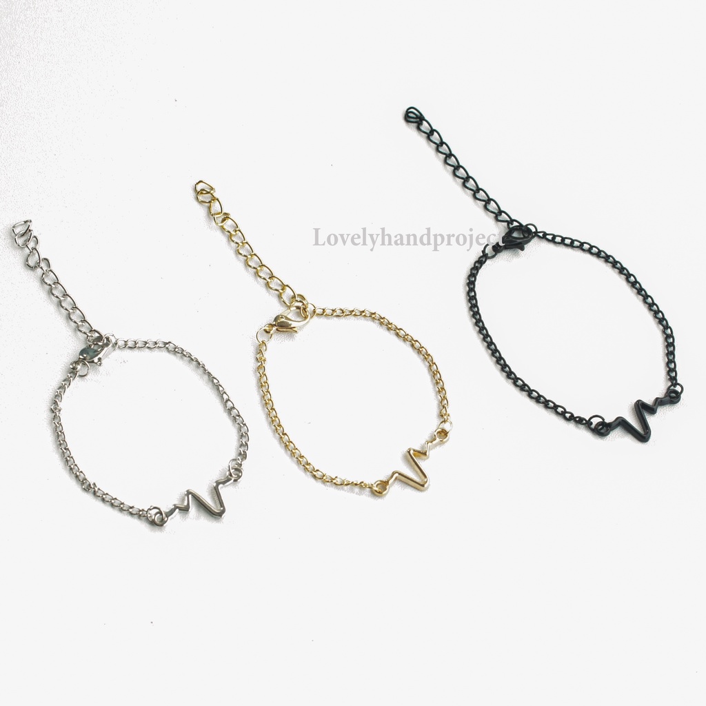 Gelang Detak Jantung Rantai Unisex Couple Charm Aksesoris Fashion Korea Simple Jewelry Design Lightning Heartbeat
