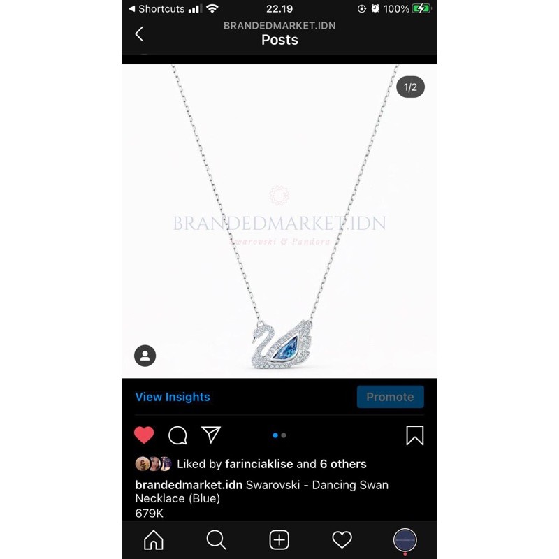Swarovski Dancing Swan Necklace Blue