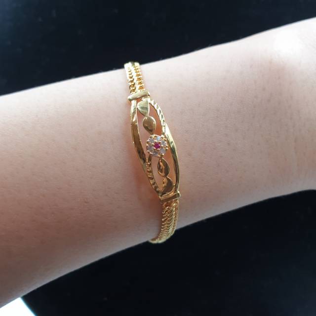 Gelang emas asli kadar 875 model holo permata AD putih Gelang emas asli kadar 875 model holo permata AD putih