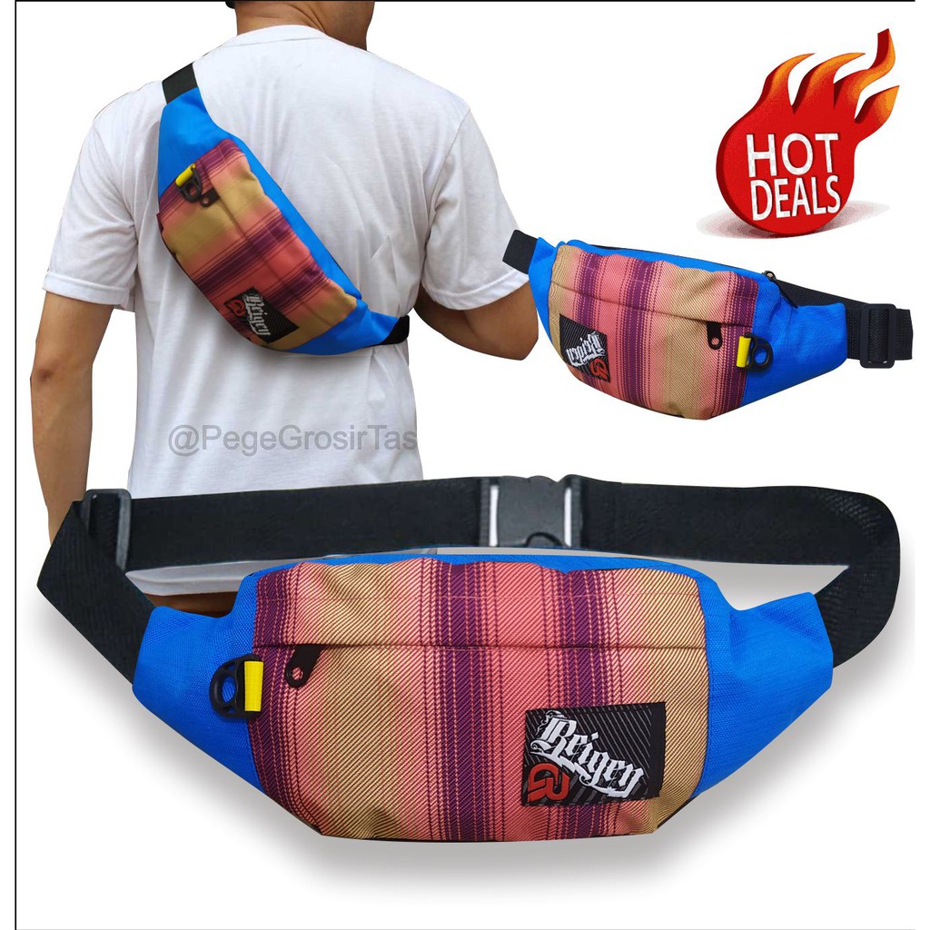 Pege 8842 - Waistbag Tas Pinggang Oval Pria Model Slempang Kombinasi Motif Abstrak Bahan Tebal