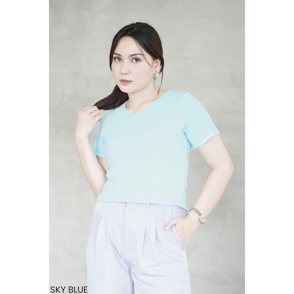 Olivia Vneck Crop Top Atasan Wanita Blouse