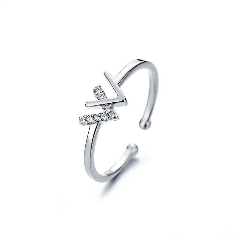 Cincin Model Terbuka Bahan Alloy Warna Silver Desain Huruf W Hias Berlian Imitasi Adjustable Untuk Wanita