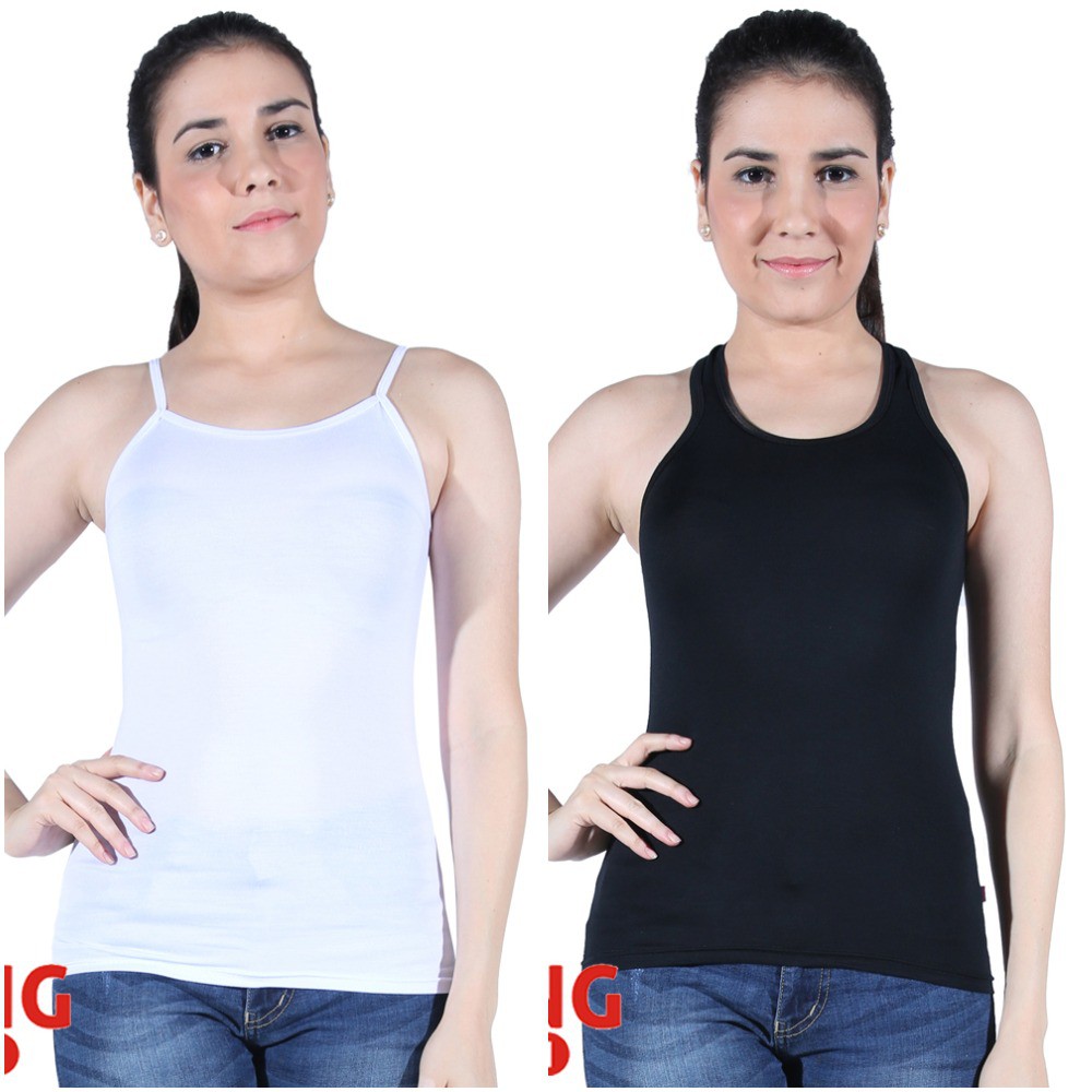 Basic Singlet / Tank Top Wanita Polos - Hitam Putih (COMB)