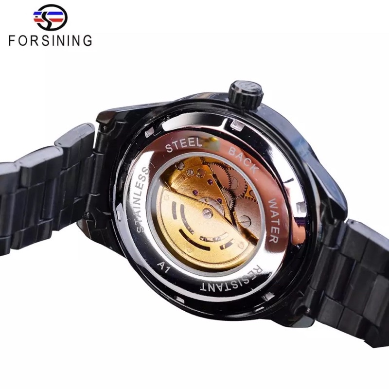 Jam Tangan Forsining Automatic Bisnis Sporty Racing Style Mewah Black Stainless Steel