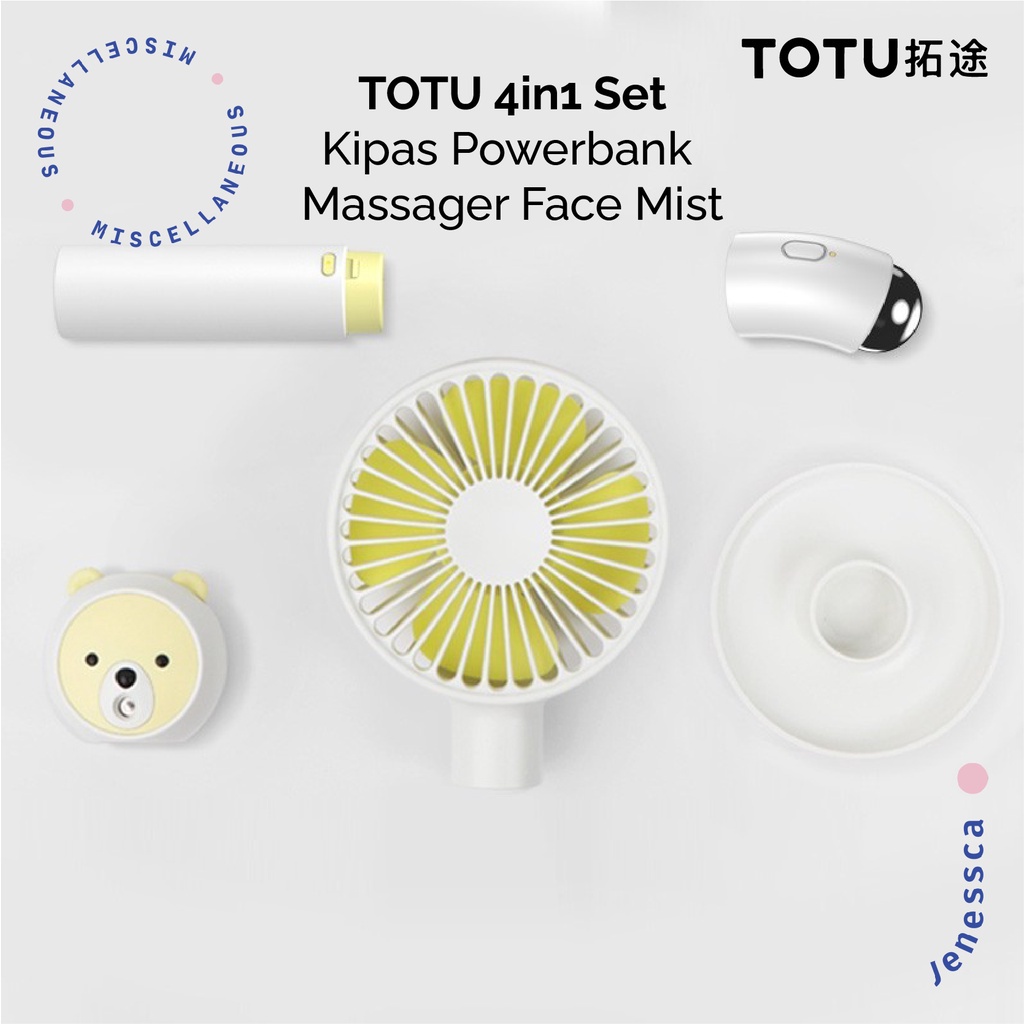 TOTU 4in1 Powerbank Face Mist Portable Fan Eye Massager Kipas Portable