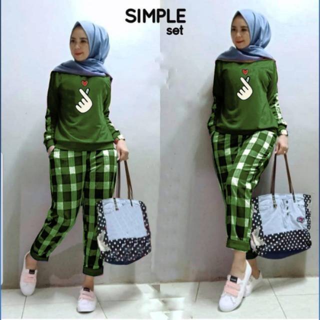 SET SARANGSIM KOTAK SIMPLE FEHM FASHION PAKAIAN WANITA SETELAN ATASAN DAN CELANA ADA VIDEO REAL PICT