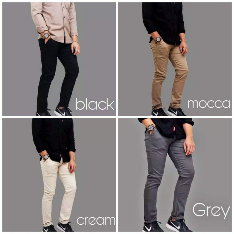 CELANA CHINO Panjang Pria Slimfit KERJAHARIAN Santai Casual Formal Hitam Abu Cream Mocca Size 27-38