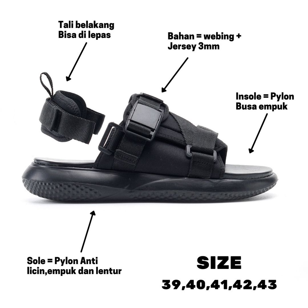 LETSIE FULL BLACK |ManNeedMe x Greata| Sandal Gunung Pria Outdoor Sendal Travelling ORIGINAL