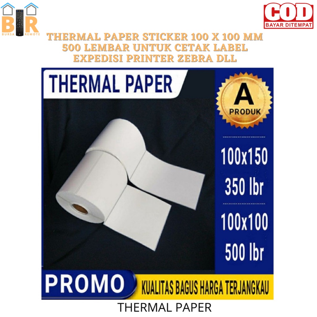 Kertas Thermal / Thermal Paper Sticker 100 X 100 MM 500 LEMBAR UNTUK CETAK LABEL EXPEDISI PRINTER ZEBRA DLL