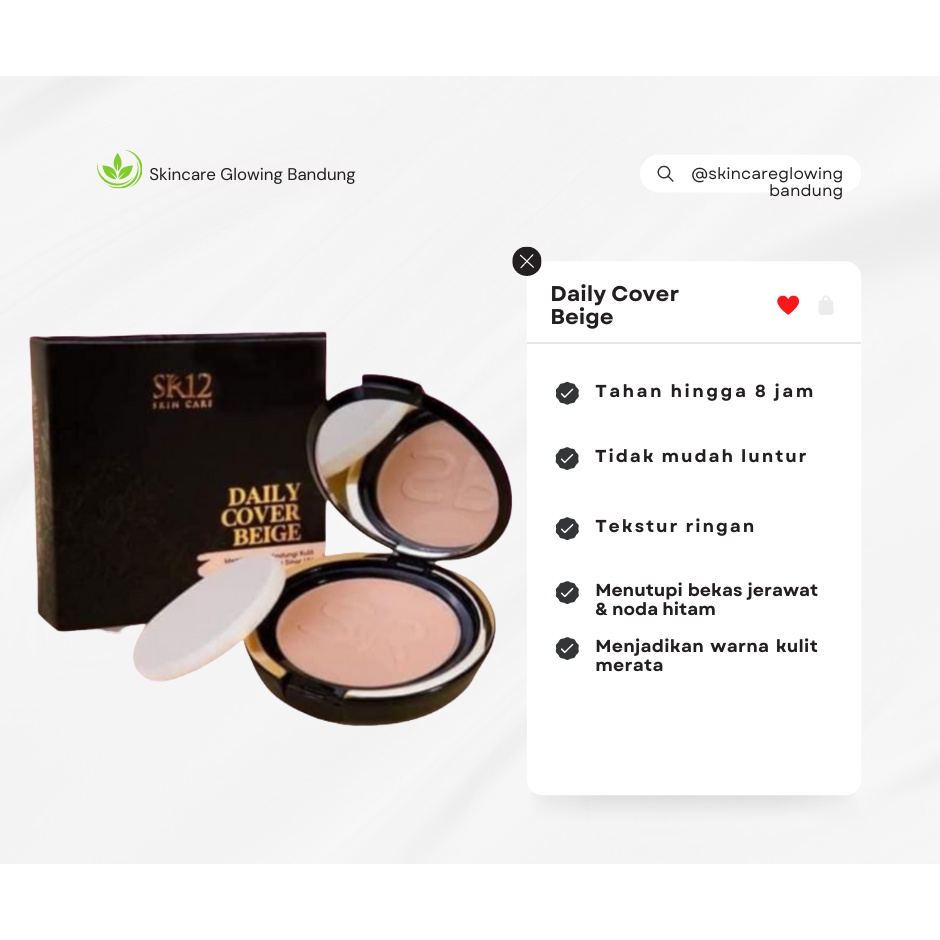 Daily Cover Beige SR12 Bedak Padat Pelindung Wajah Dari Sinar Matahari Compact Powder Anti Luntur Tahan Lama