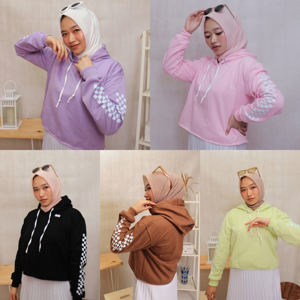 Sweater Crop Hoodie M0tif CATUR TANGAN  // Sweater Wanita korean