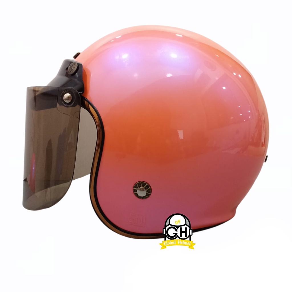 Helm Retro List Chrome Pastel Orange Helm Bogo Half Face SNI Free Kaca Flat