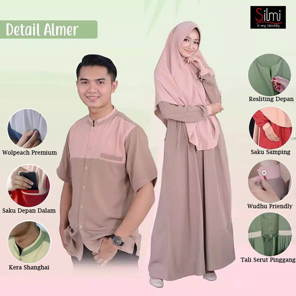 Gamis Syar'i Couple Terbaru bahan Wolfis Premium + Khimar