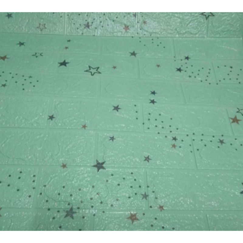 Wallpaper Dinding 3D Foam Batu Bata WallSticker Bintang WallSticker Kayu 70cm x 77cm.-ZW7-K3/hijau