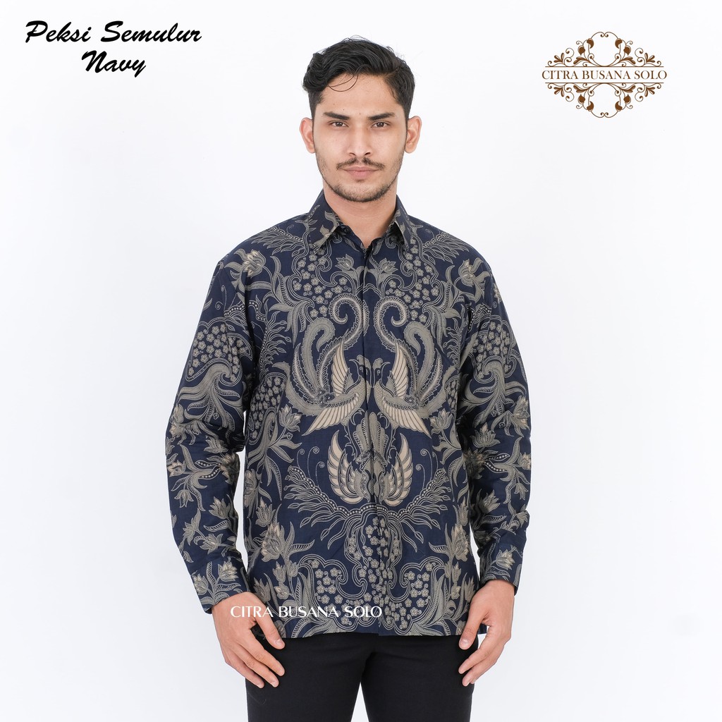 PEKSI SEMULUR NAVY Kemeja Batik Pria Full Furing Regular Fit Bahan Katun Primisima