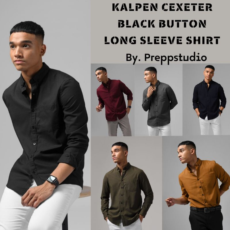 Preppstudio EXETER LONG SLEEVE SHIRT KANCING HITAM/PUTIH Free Toobag Preppstudio