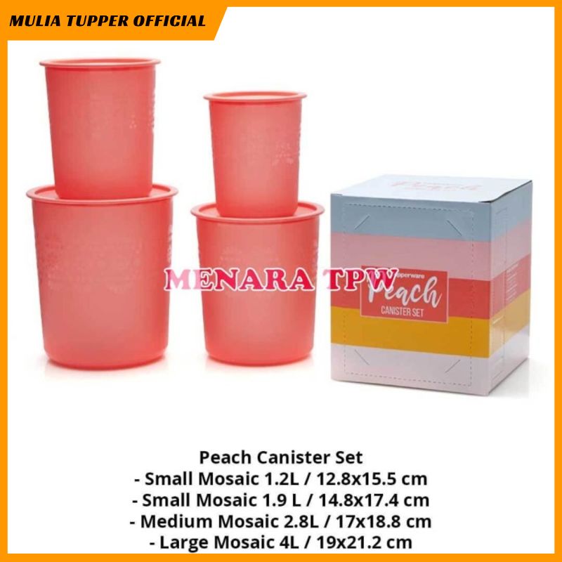 Baru Tupperware Peach Mosaic Canister Set 4pcs