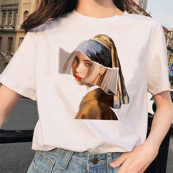 Billie Eilish Vermeer T-shirt | Kaos T-shirt Longgar Lengan Pendek Versi Aesthetic Motif Print